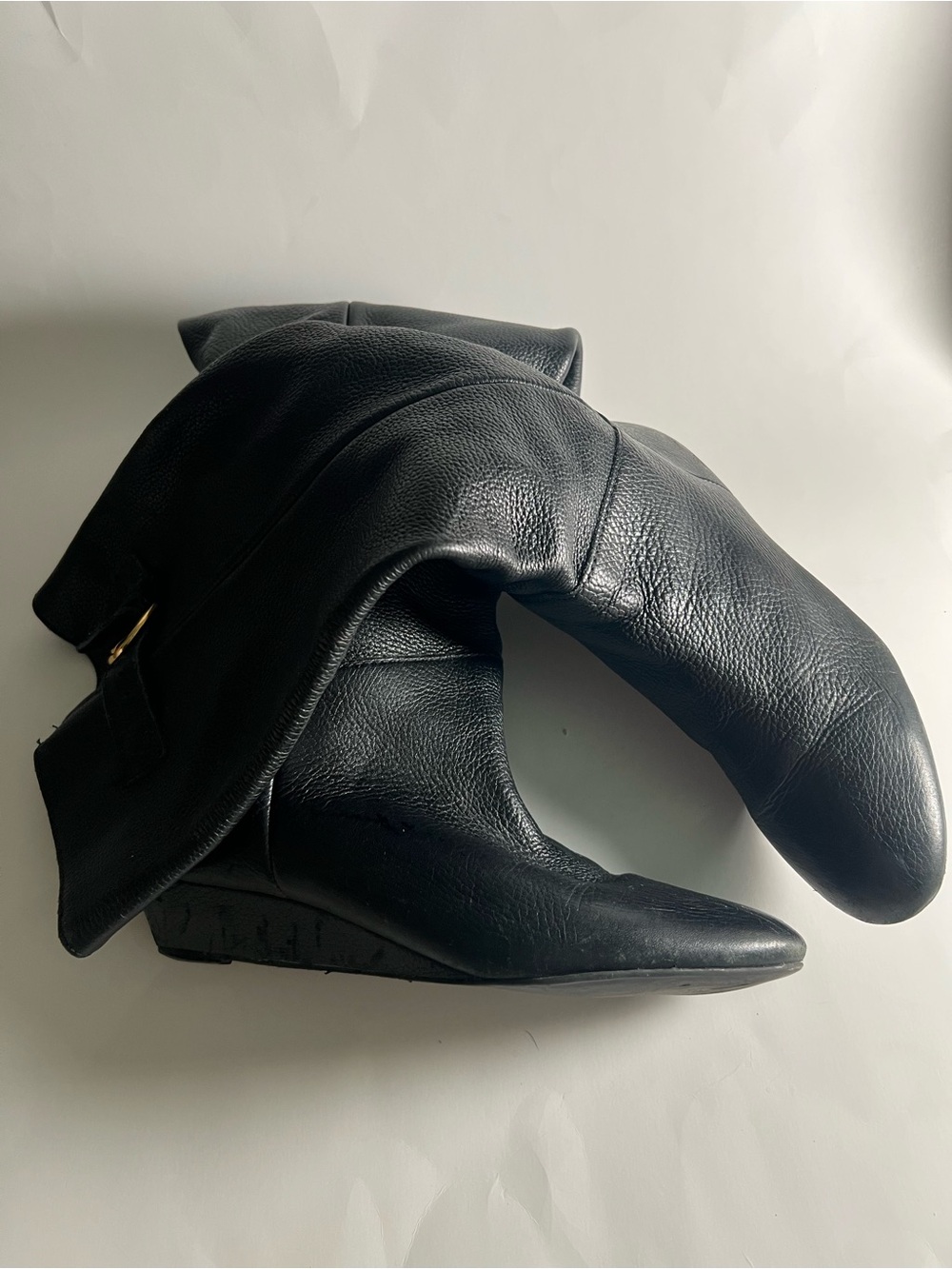 Women's Black Leather Short Wedge Boots Size 7